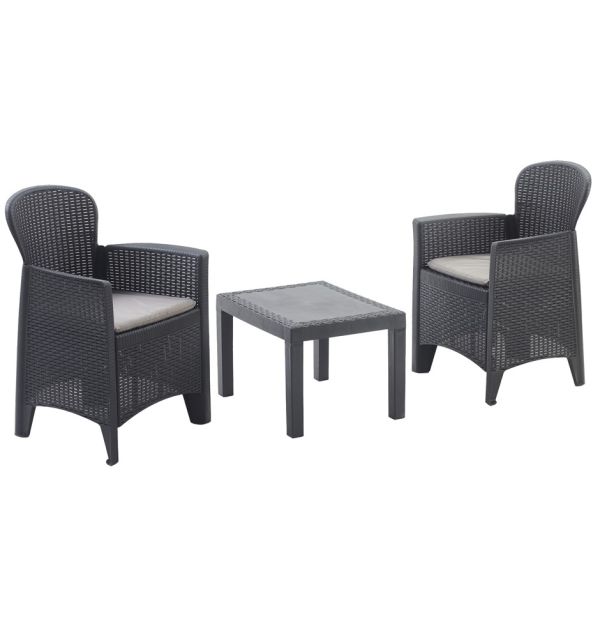 Salon De Jardin Akita Anthracite - 2 Fauteuils Et Table Basse