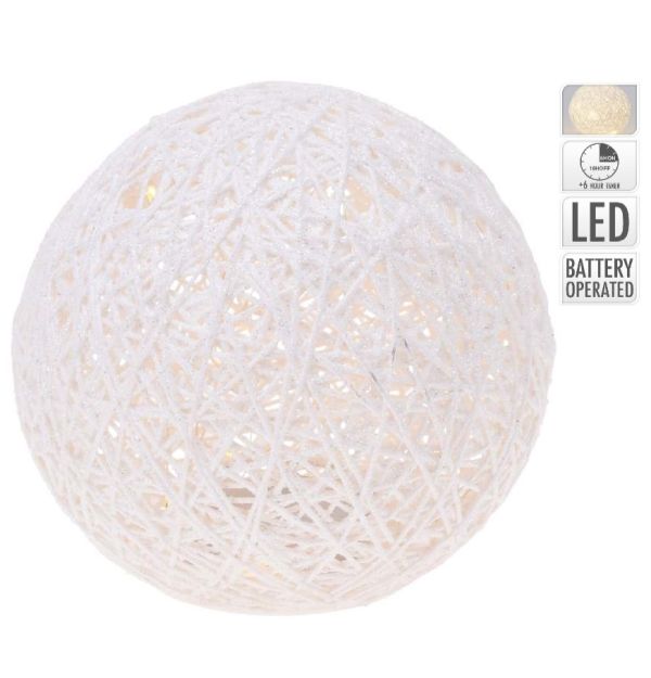 Sphère de décoration de Noël dans les rabitis blancs avec lumière LED 15 cm