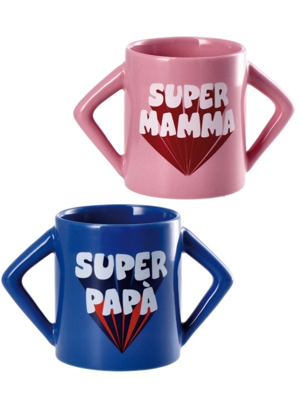 Mug En Céramique Super Mamma/Super Papà 330Ml - Assortis