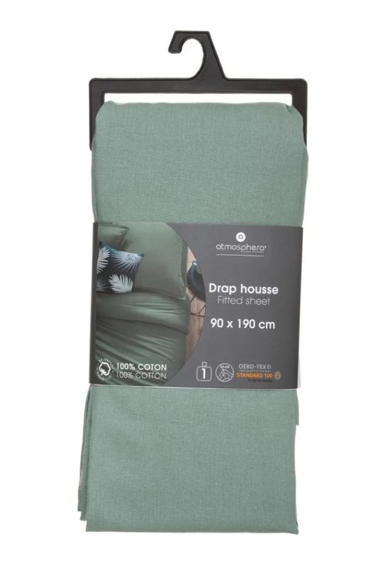 Housse De Matelas Unicolore Vert Sauge 90X190Cm