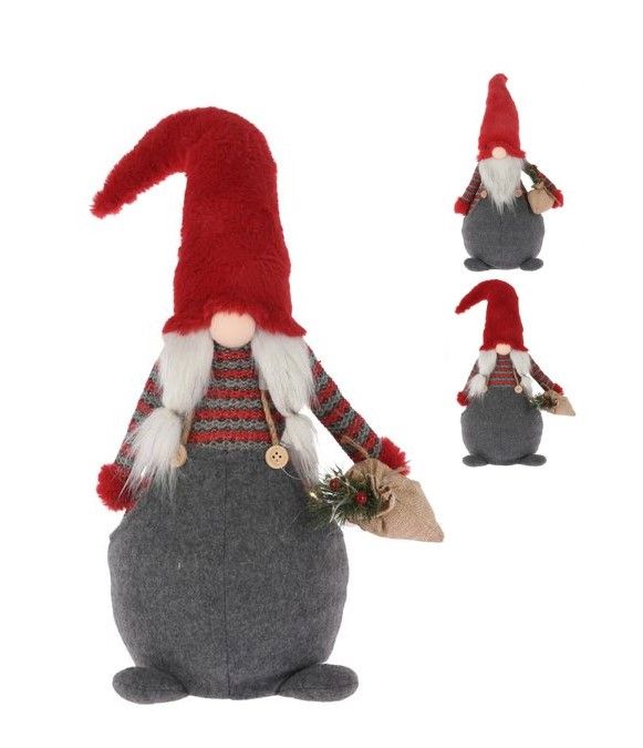 Gnome De Noël En Peluche Rouge 58Cm - Avec Lumières LED