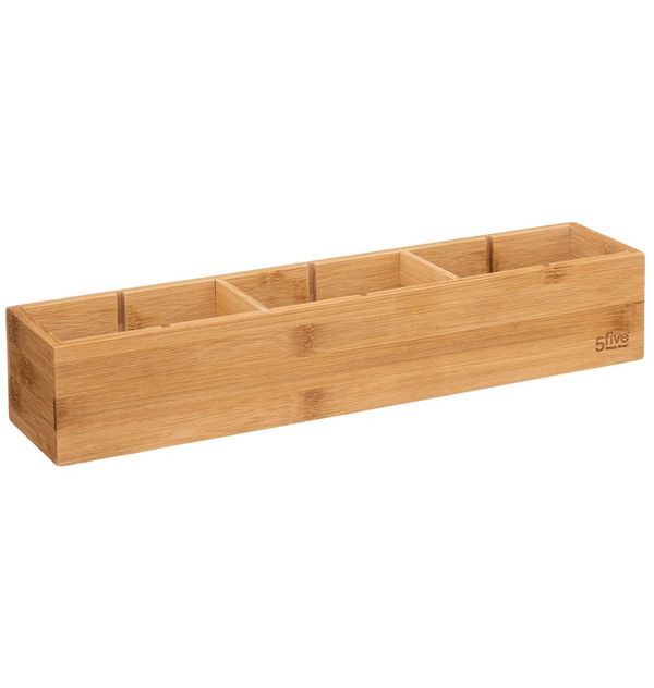 Organisateur De Cuisine En Bambou Avec 3 Compartiments Modulaires 38X8X7Cm