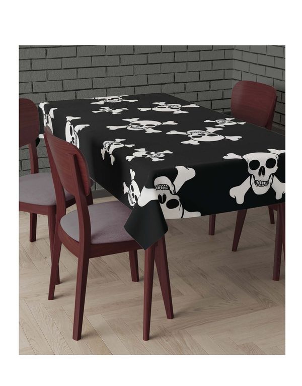 Party Halloween Nappe Noire Avec Têtes De Mort  137X274Cm 