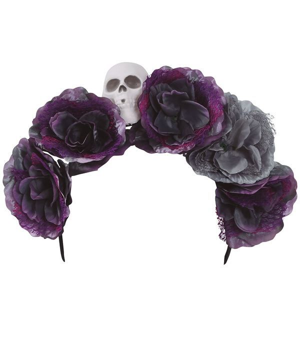 Accessoire D'Halloween Bandeau Fleur Et Tête De Mort   