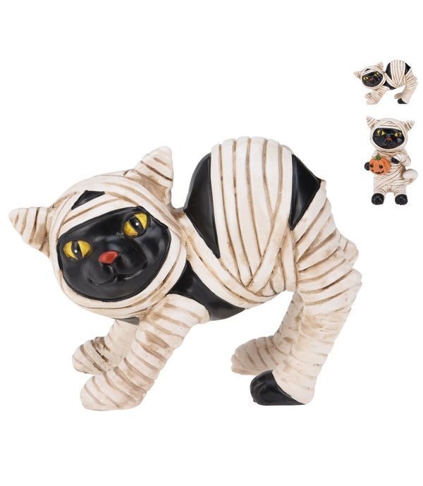 Déco Halloween Harz-Katze 16Cm - Sortiert