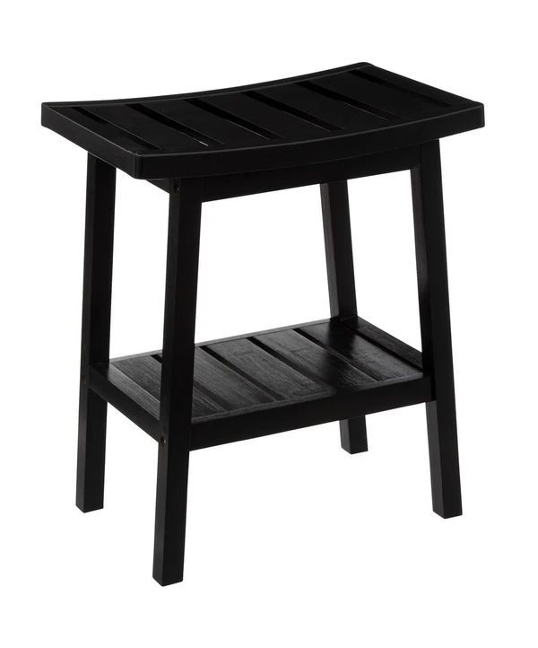 Tabouret En Bambou Avec Étagère Noir 46X40X25Cm