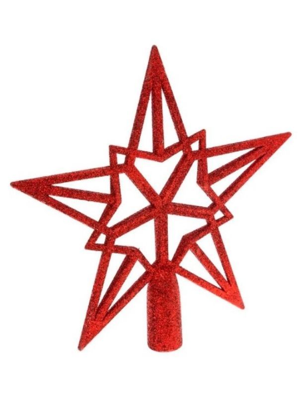 Puntale Per Albero Di Natale Stella Glitter Rosso 20Cm