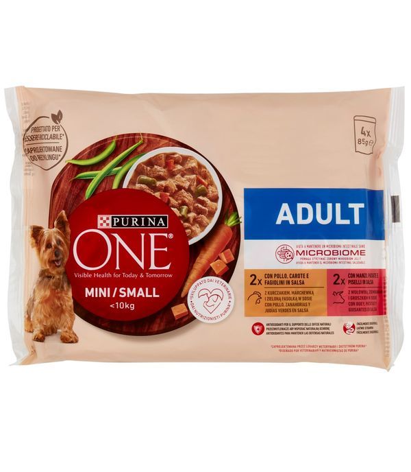 PURINA ONE Small Adult Cibo Umido Pollo E Manzo 4X85G