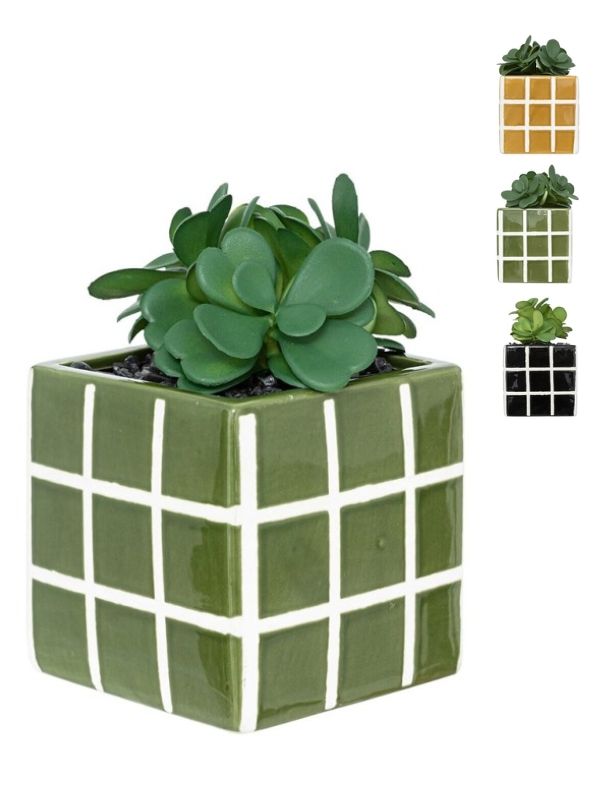 Fausse Plante Deco Avec Vase En Céramique 17Cm - Assortis