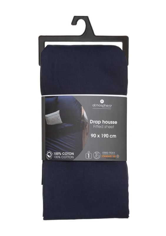 Housse De Matelas Unicolore Bleu Encre 90X190Cm