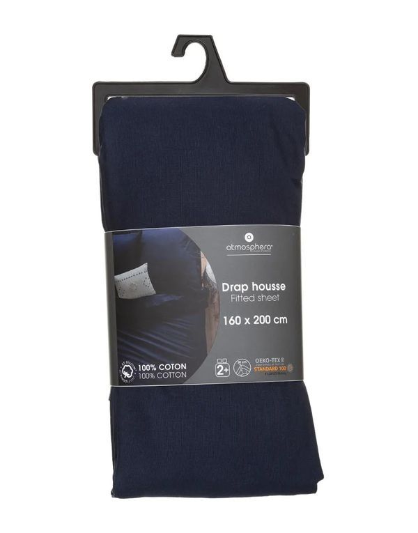 Housse De Matelas Pour Lit Double Unicolore Bleu Encre 160X200Cm