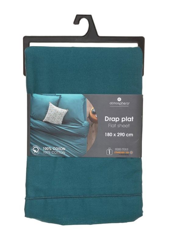 Drap De Lit Unicolore Bleu Canard 180X290Cm