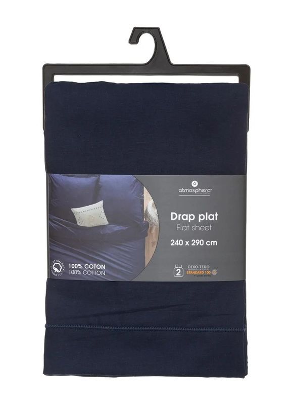 Drap De Lit Double Unicolore Bleu Encre 240X290Cm