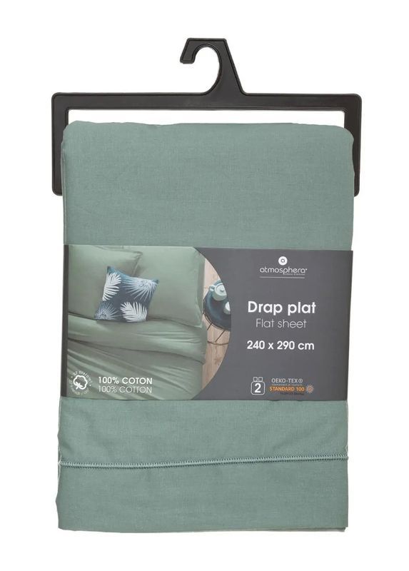 Drap De Lit Double Unicolore Vert Sauge 240X290Cm