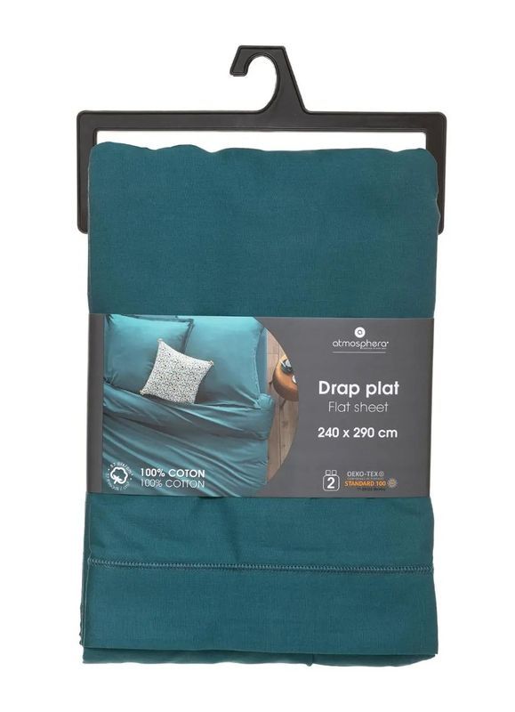 Drap De Lit Double Unicolore Bleu Canard 240X290Cm