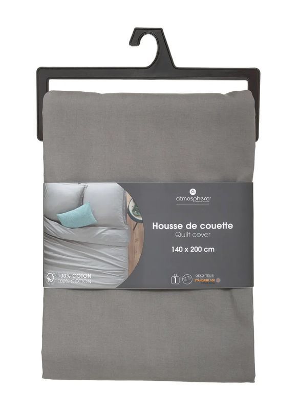 Copri Piumino Letto Singolo Monocolore Grigio 140X200Cm