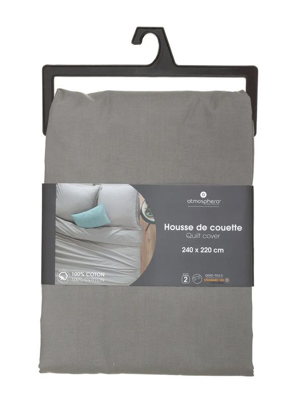 Housse De Couette Double Unicolore Gris 240X220Cm