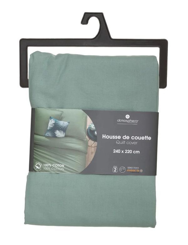 Housse De Couette Double Unicolore Vert Sauge 240X220Cm