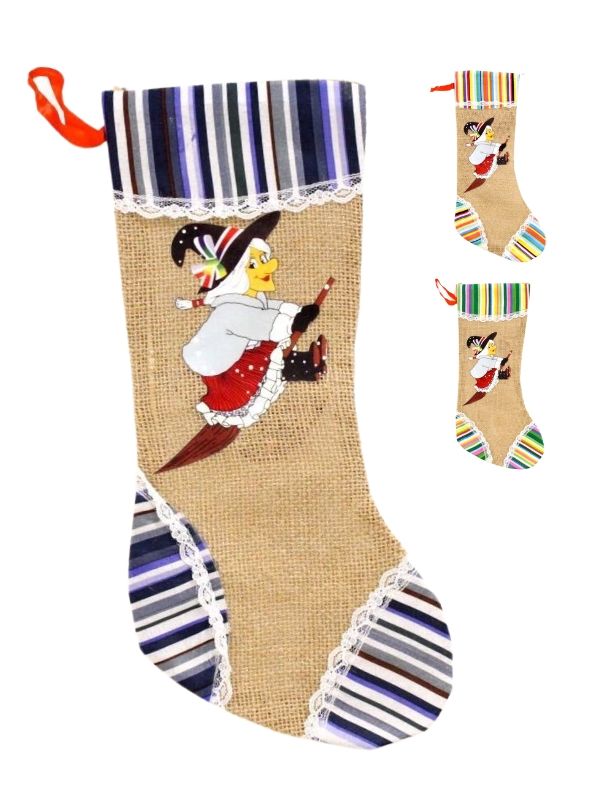 Chaussette Befana Jute Avec Bordure En Tissu 35Cm - Assortis