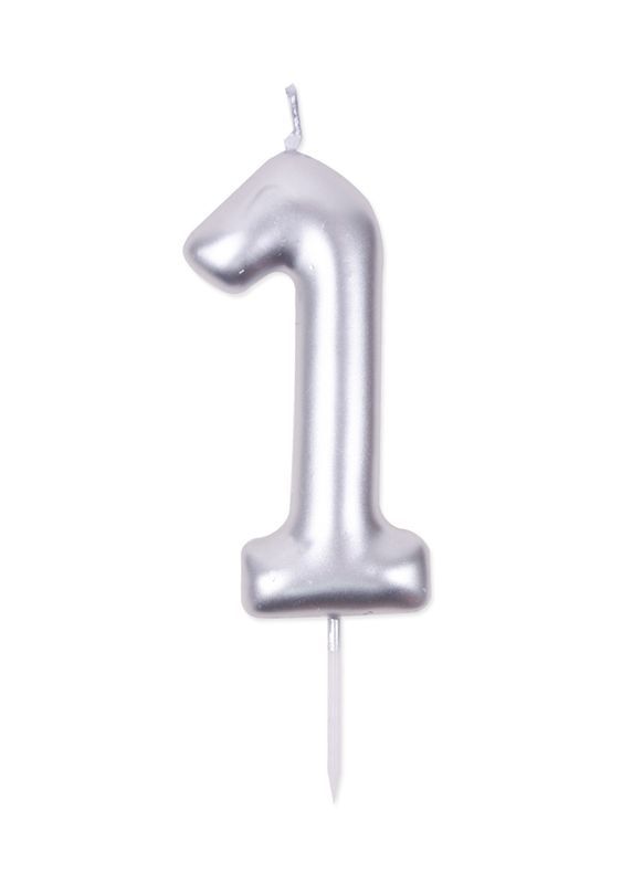 Bougie D'Anniversaire N. 1 Argent 6Cm