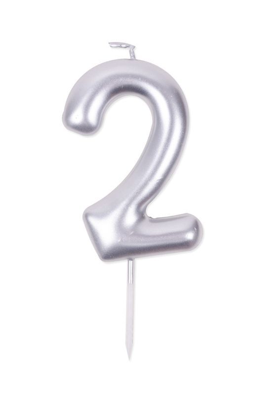 Bougie D'Anniversaire N. 2 Argent 6Cm