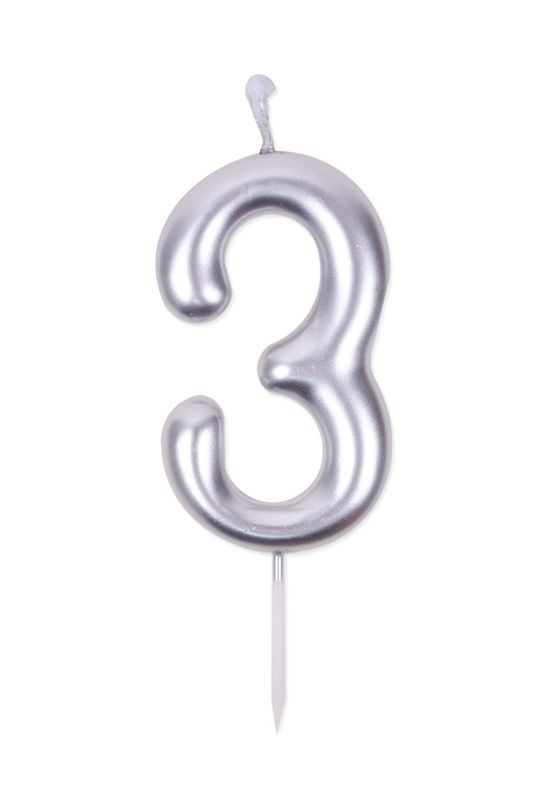 Bougie D'Anniversaire N. 3 Argent 6Cm