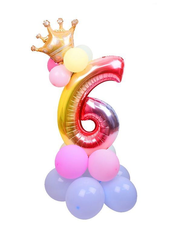 Arrangement De Ballons D'Anniversaire N. 6 Rainbow 115Cm