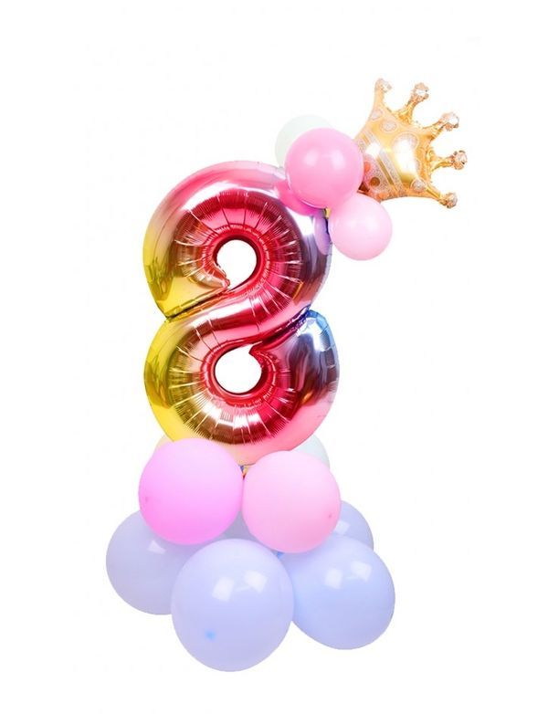 Composizione Palloncini Di Compleanno N. 8 Rainbow 115Cm