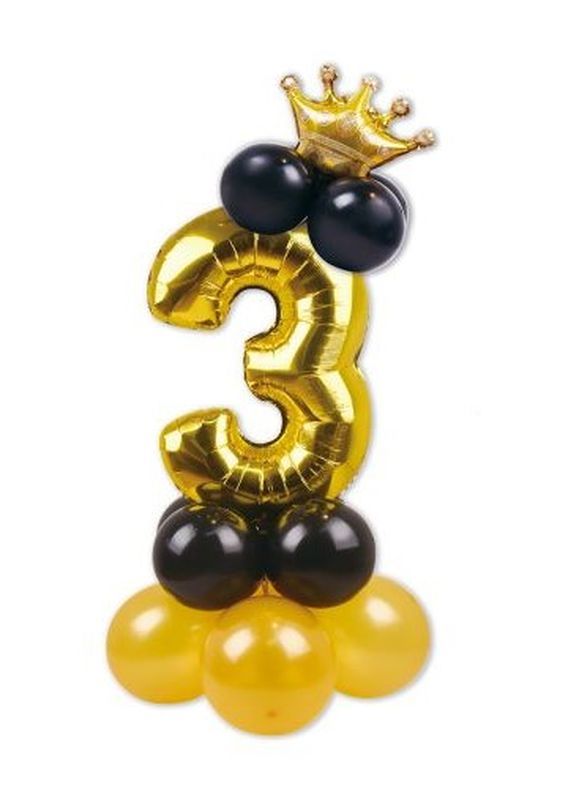 Arrangement De Ballons D'Anniversaire N. 3 Noir Et Or 115Cm