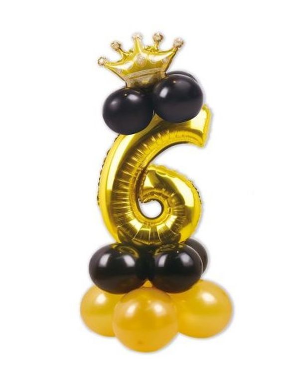 Arrangement De Ballons D'Anniversaire N. 6 Noir Et Or 115Cm