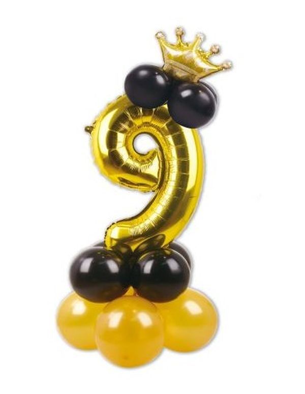 Arrangement De Ballons D'Anniversaire N. 9 Noir Et Or 115Cm