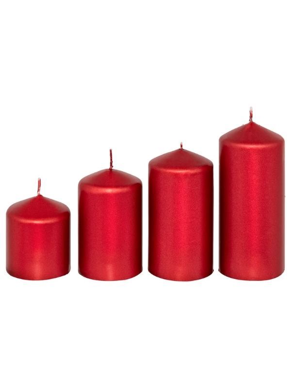 Candela Natalizia Decorativa Satinato Rosso 4 Pezzi 