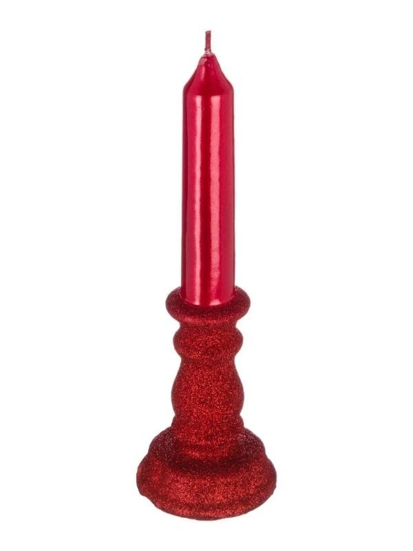 Bougie De Noël Décorative Paillettes Rouges 20.5Cm