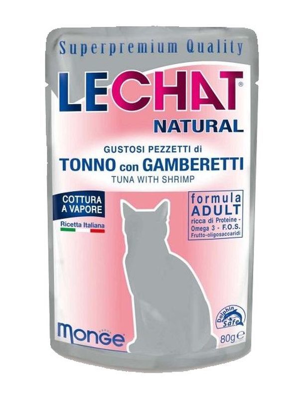 LECHAT Natural Cibo Umido Tonno E Gamberetti 80G