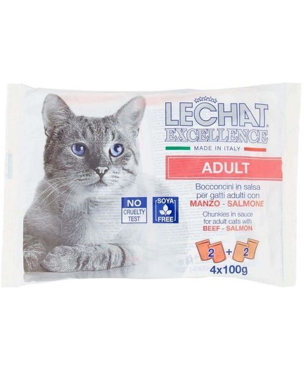 LECHAT Cibo Umido Manzo E Salmone 4X100G