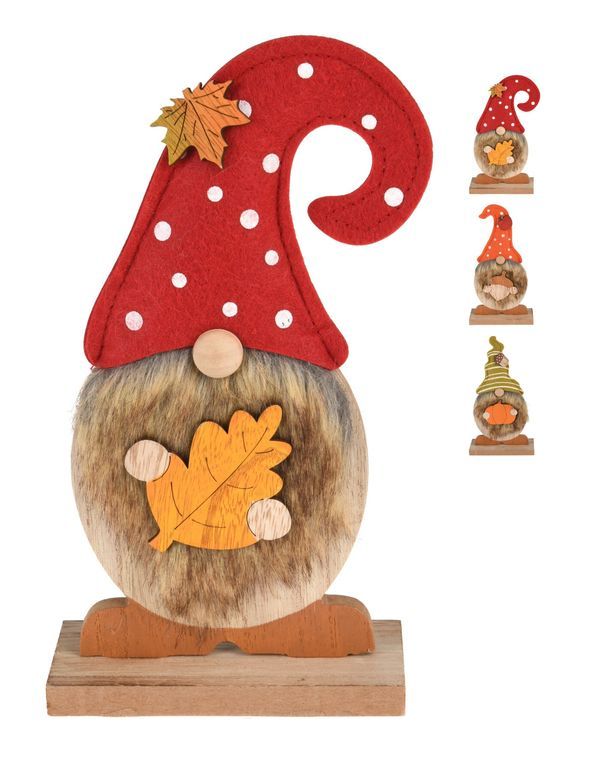 Déco Autunnale Gnomo In Legno E Feltro 24Cm - Assortito