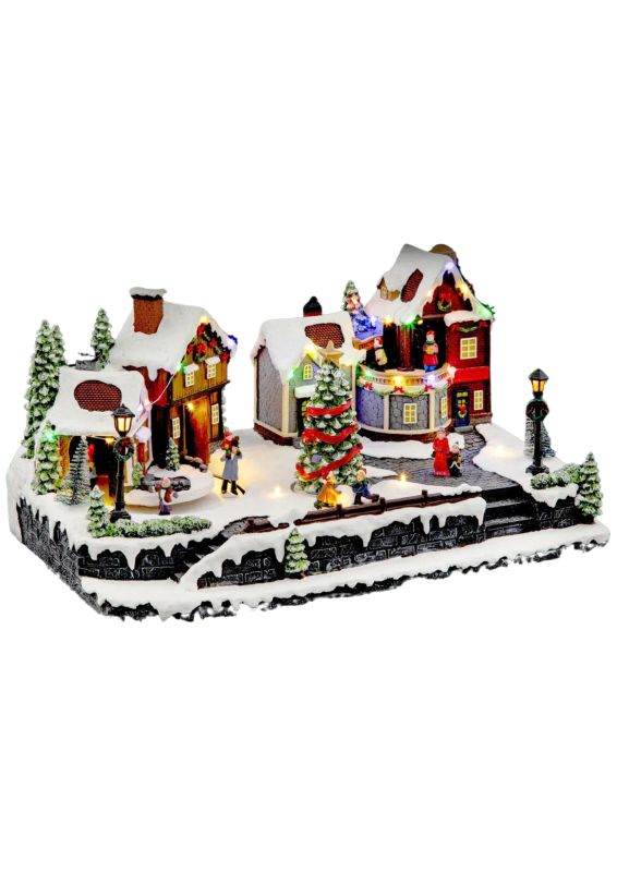 Village De Noël Comédie Musicale Avec Éclairage Led 45X30Cm