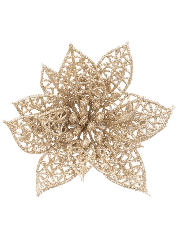 Deco Natalizia Fiore Oro Glitter Con Clip 10X5Cm