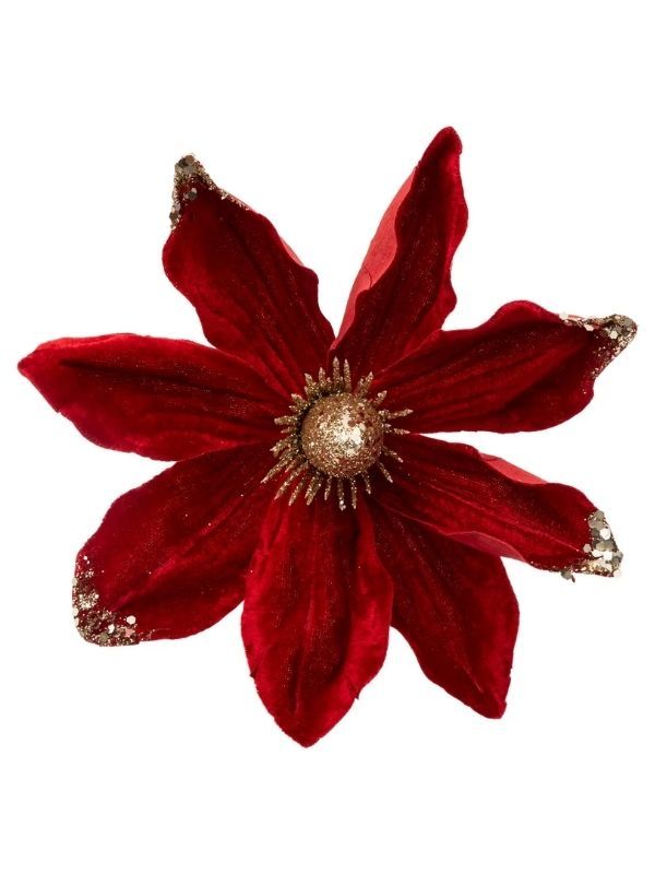 Deco Natalizia Magnolia Rossa Con Clip 21X6,5Cm