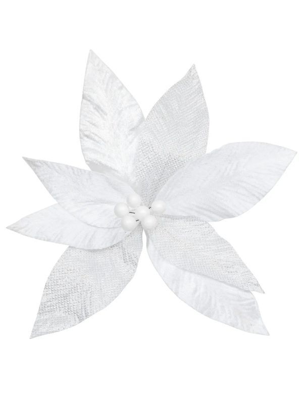 Deco Natalizia Fiore Bianco Con Clip 25X6,5Cm