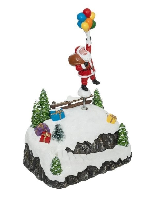 Accessoire Pour Village De Noël Père Noël Avec Ballons 16X22,5Cm