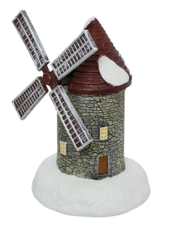 Accessoire Pour Village De Noël Moulin Avec Lumières Led 10,5X15,5Cm