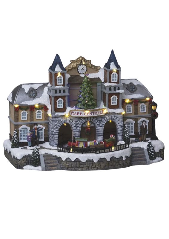 Weihnachtsdorf Zentraler Bahnhof Mit Led-Leuchten 36X26Cm