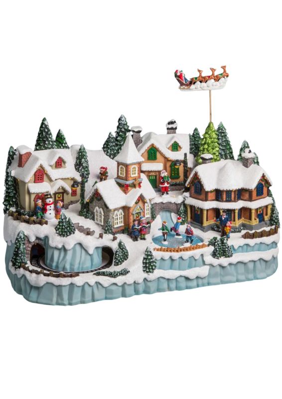 Village De Noël Avec Train Et Rennes 55X34Cm