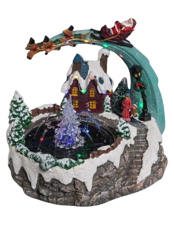 Village De Noël Père Noël Avec Traîneau 25X18X21Cm