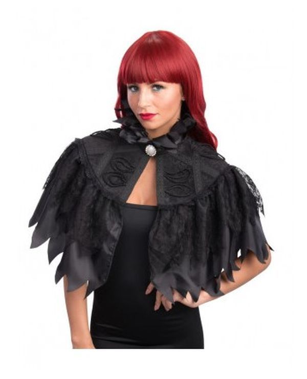 Accessoire D'Halloween Cape Noire Avec Dentelle 40Cm