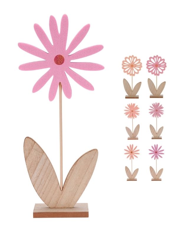 Decorazione A Tema Pasqua Fiore In Feltro E Legno 42Cm - Assortito