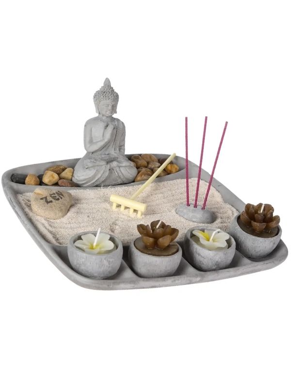 Jardin Zen Avec 4 Bougies Aditya 23X23Cm