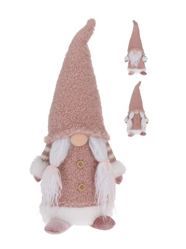 Gnome De Noël En Tissu Rose 19X45Cm - Assorti