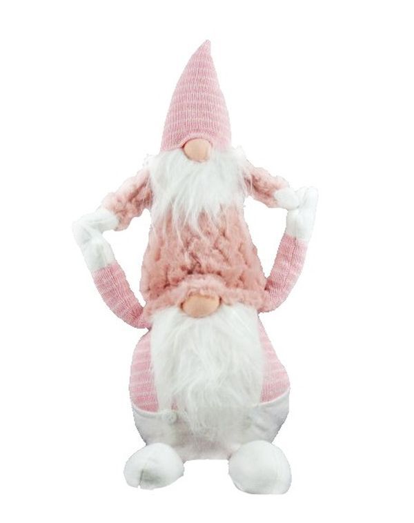 Couple De Gnomes De Noël En Tissu Rose 44Cm